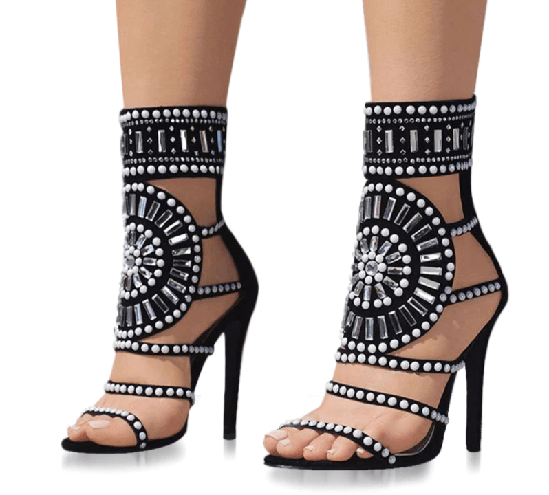 Open Toe, Rhinestone Design, High Heel Sandals, Crystal Ankle Wrap ...