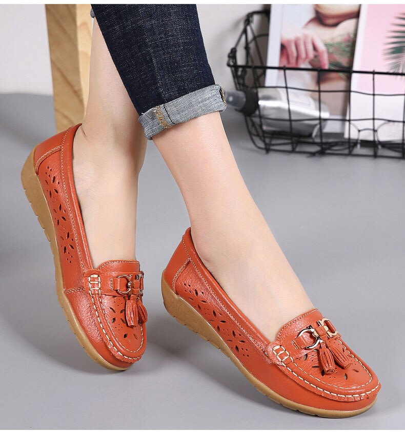 Women’s Casual Flats, Genuine Leather, Slip On, Loafers, Comfortable ...
